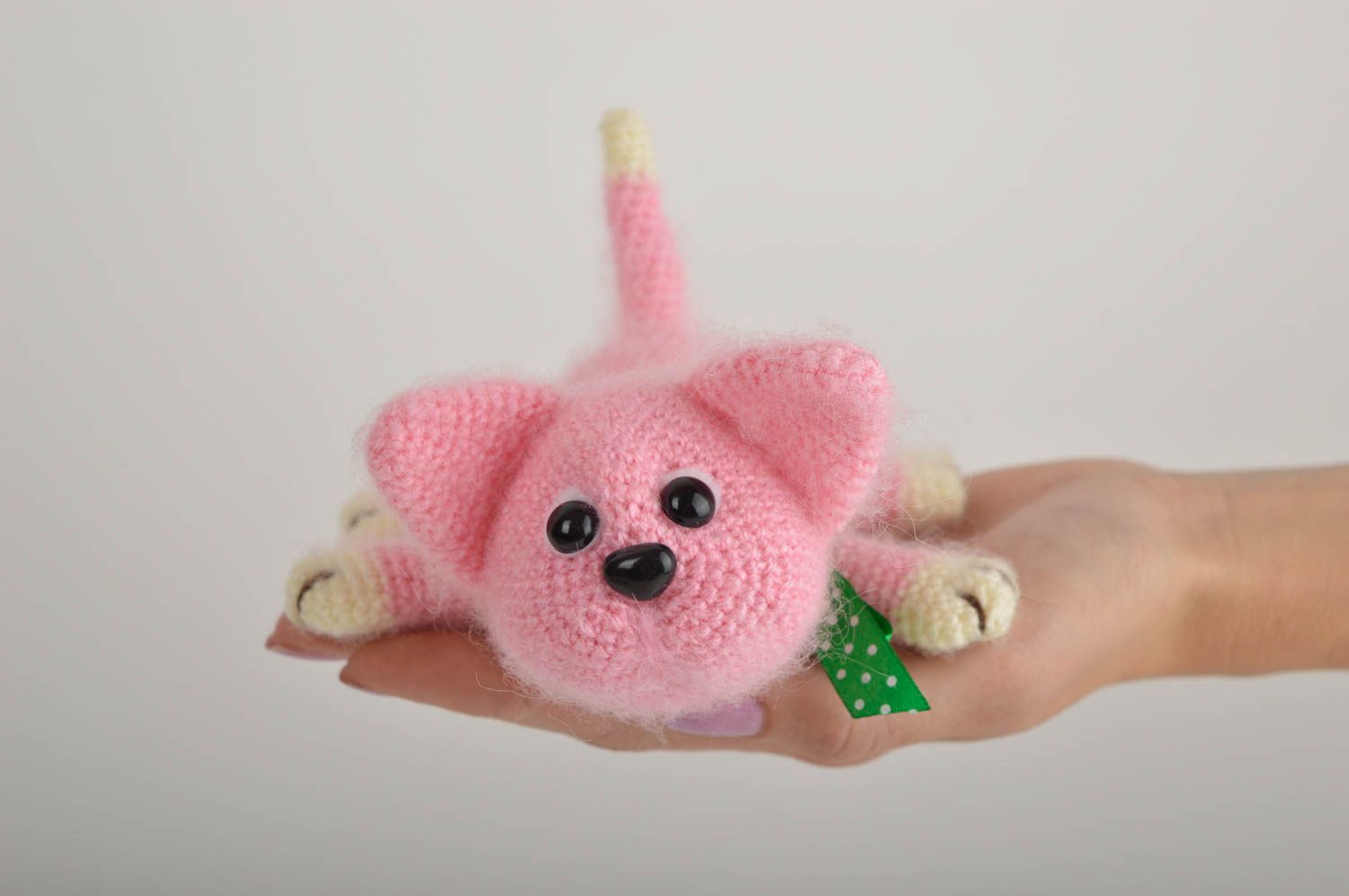 Jouet tricoté Peluche faite main chat rose Cadeau pour enfant original photo 5