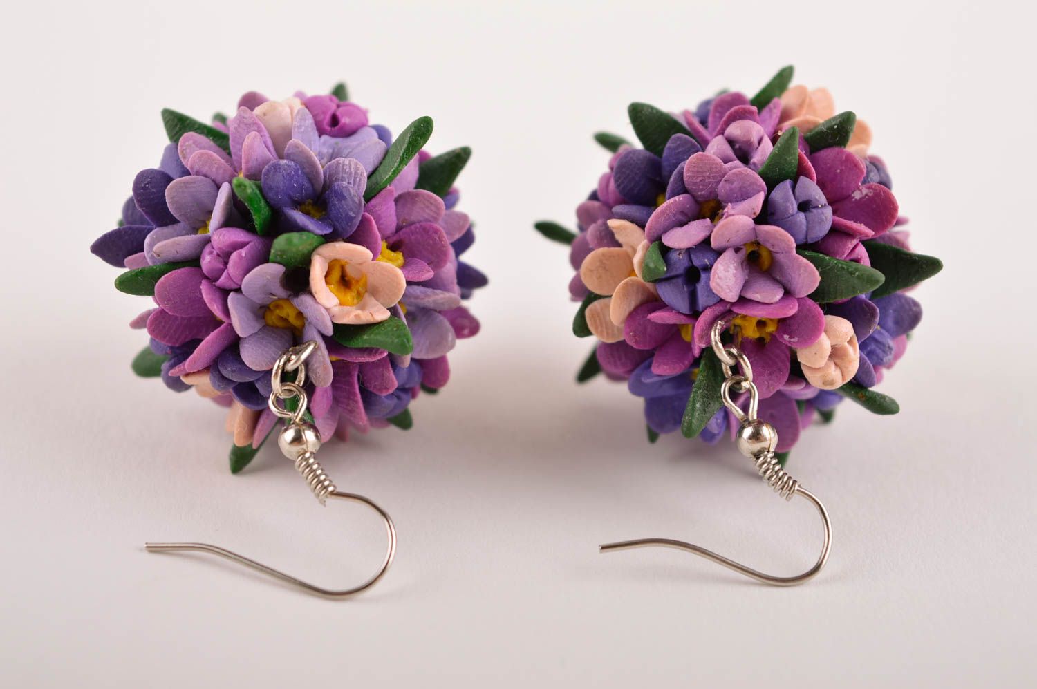 Handmade polymer clay earrings long earrings with flowers fashion jewelry photo 5