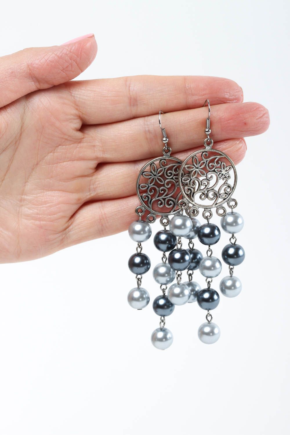 Boucles d'oreilles pendantes Bijou fait main en perles céramiques Cadeau femme photo 5