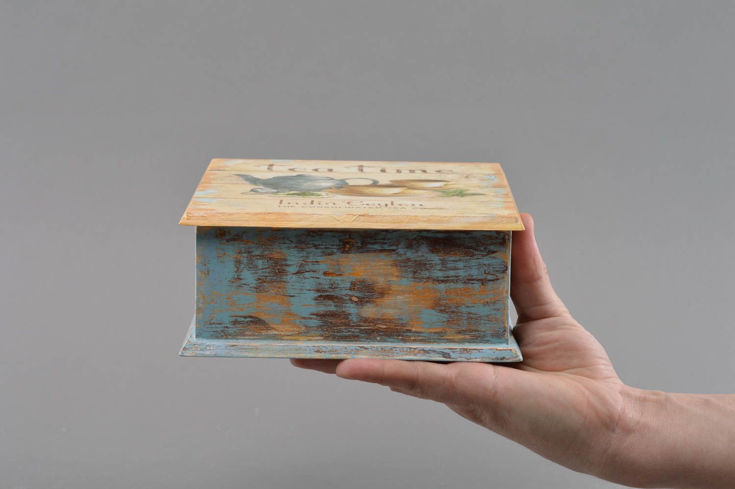 Caja de madera para té bonita hecha a mano en técnica de decoupage foto 4