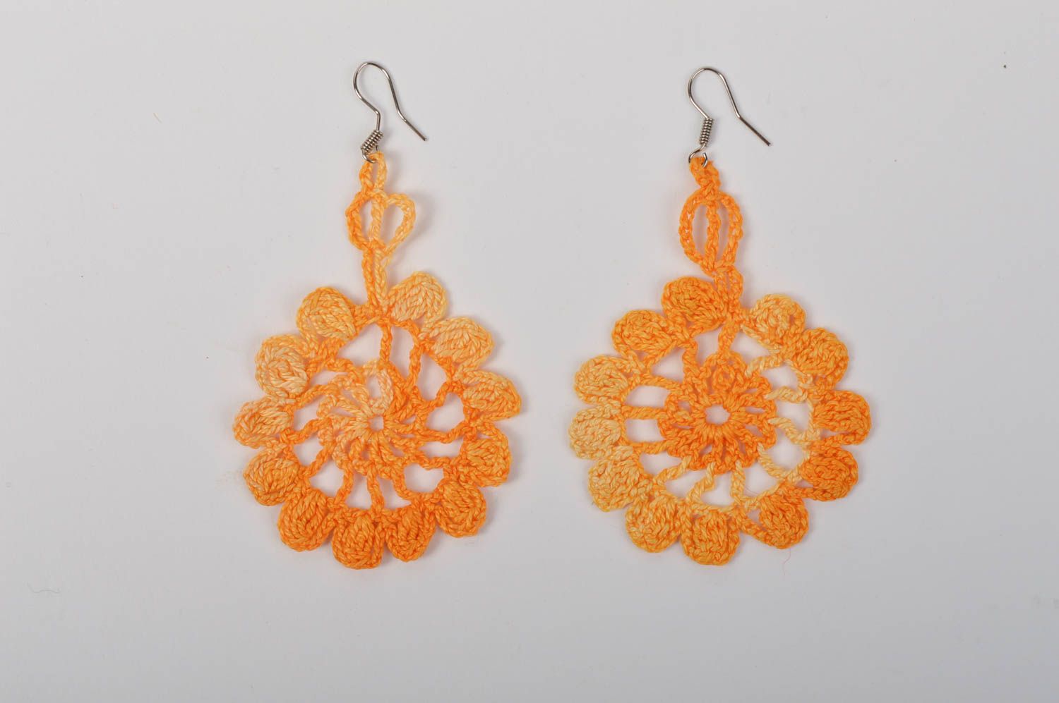 Элитная бижутерия ручной работы модные серьги вязаное украшение оранжевое фото 3