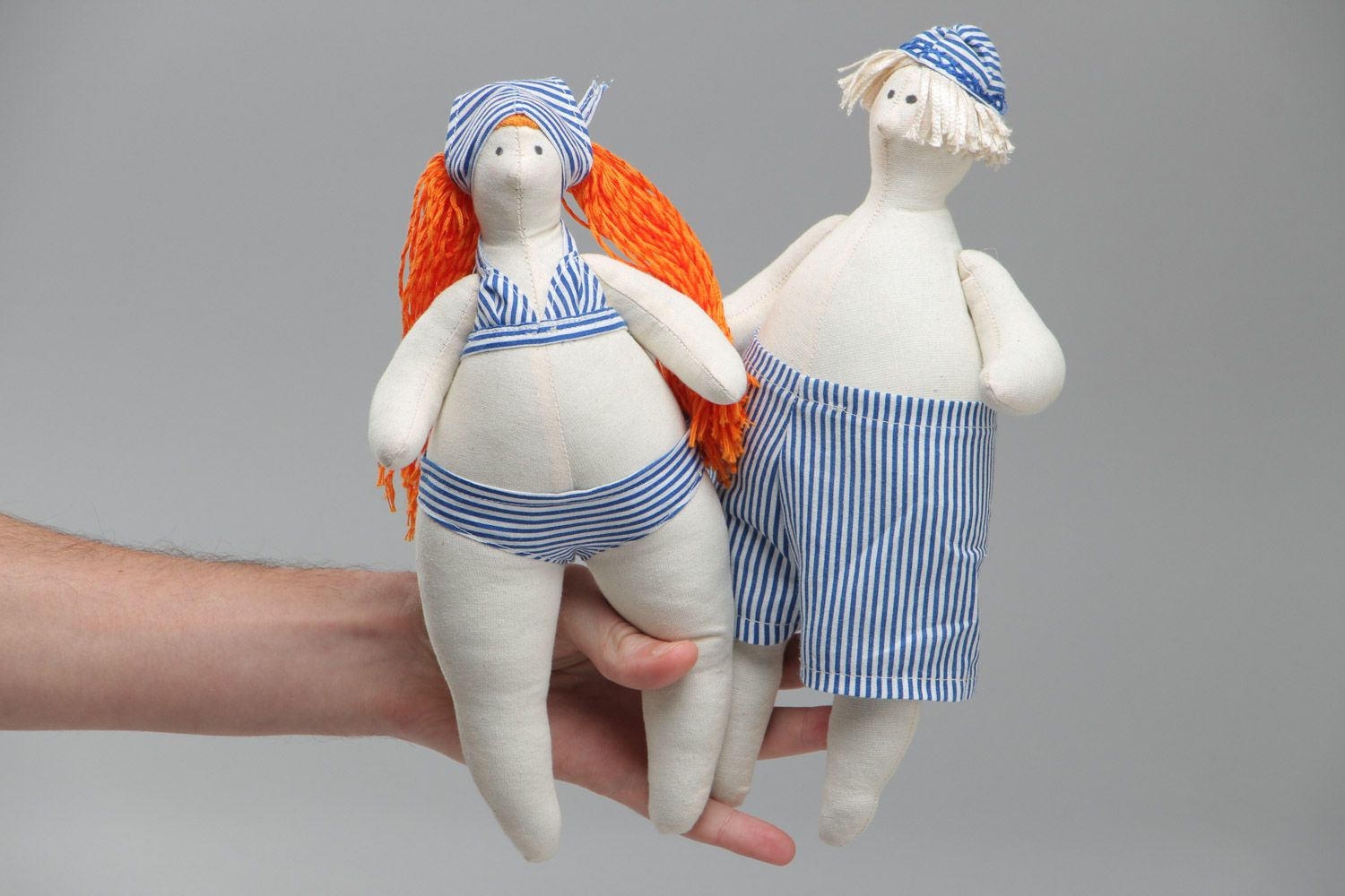 Set of 2 beautiful handmade soft dolls sewn of fabrics Couple of Beach Goers photo 4
