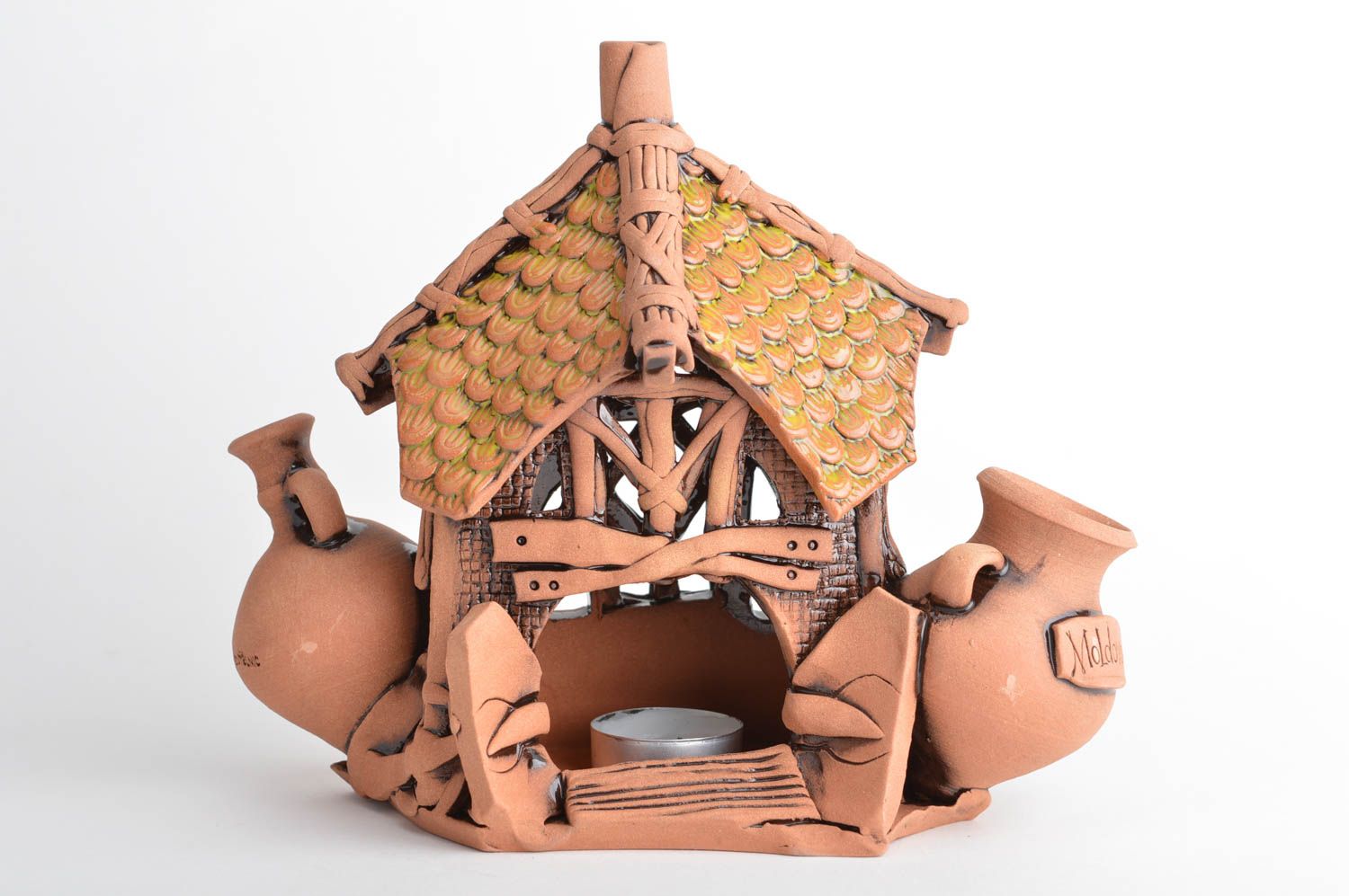 Origineller Ton Kerzenhalter Haus handmade Schmuck für Interieur Dekor foto 2