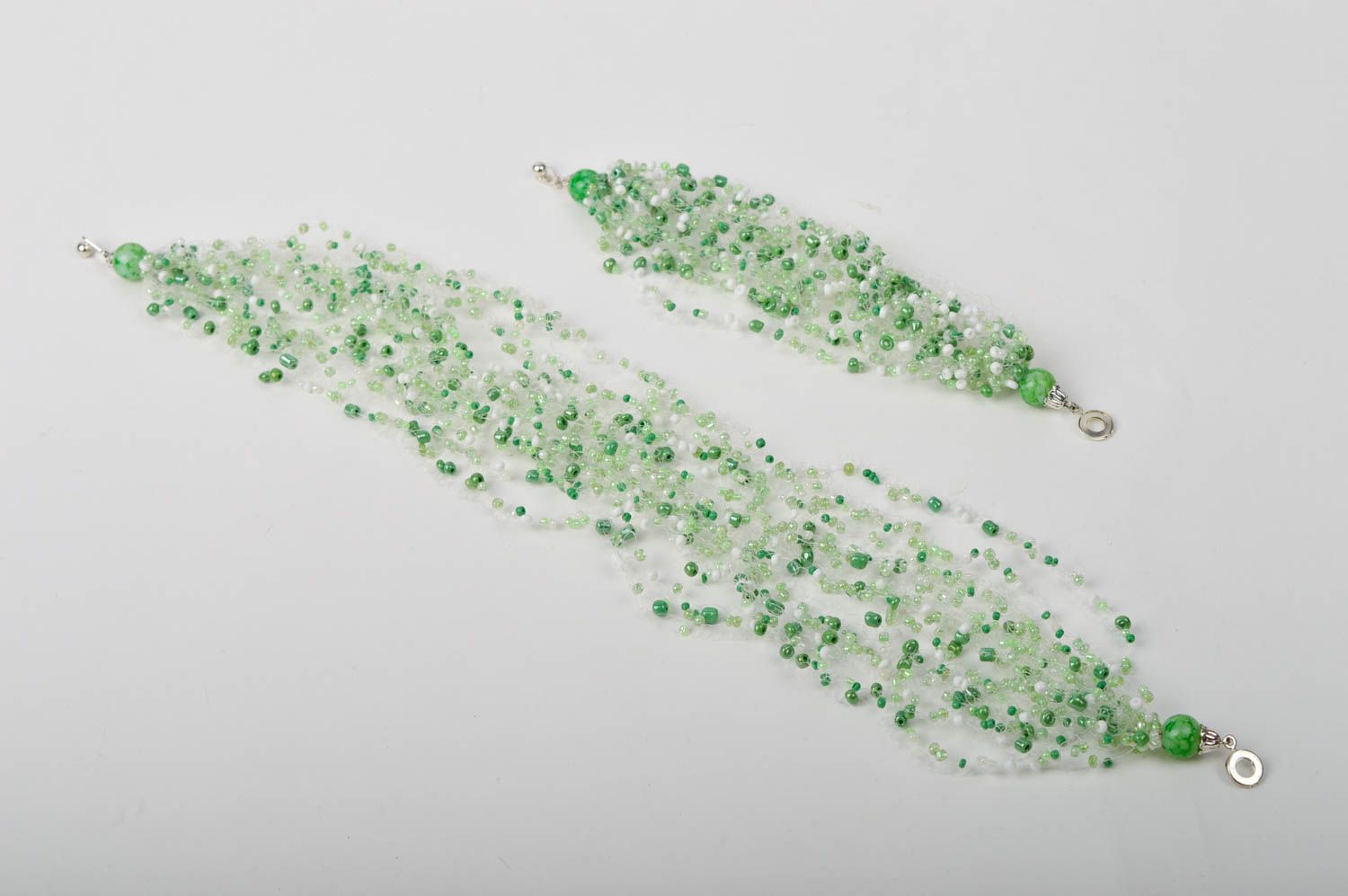 Parure collier bracelet Bijoux faits main verts perles de rocaille Cadeau femme photo 3