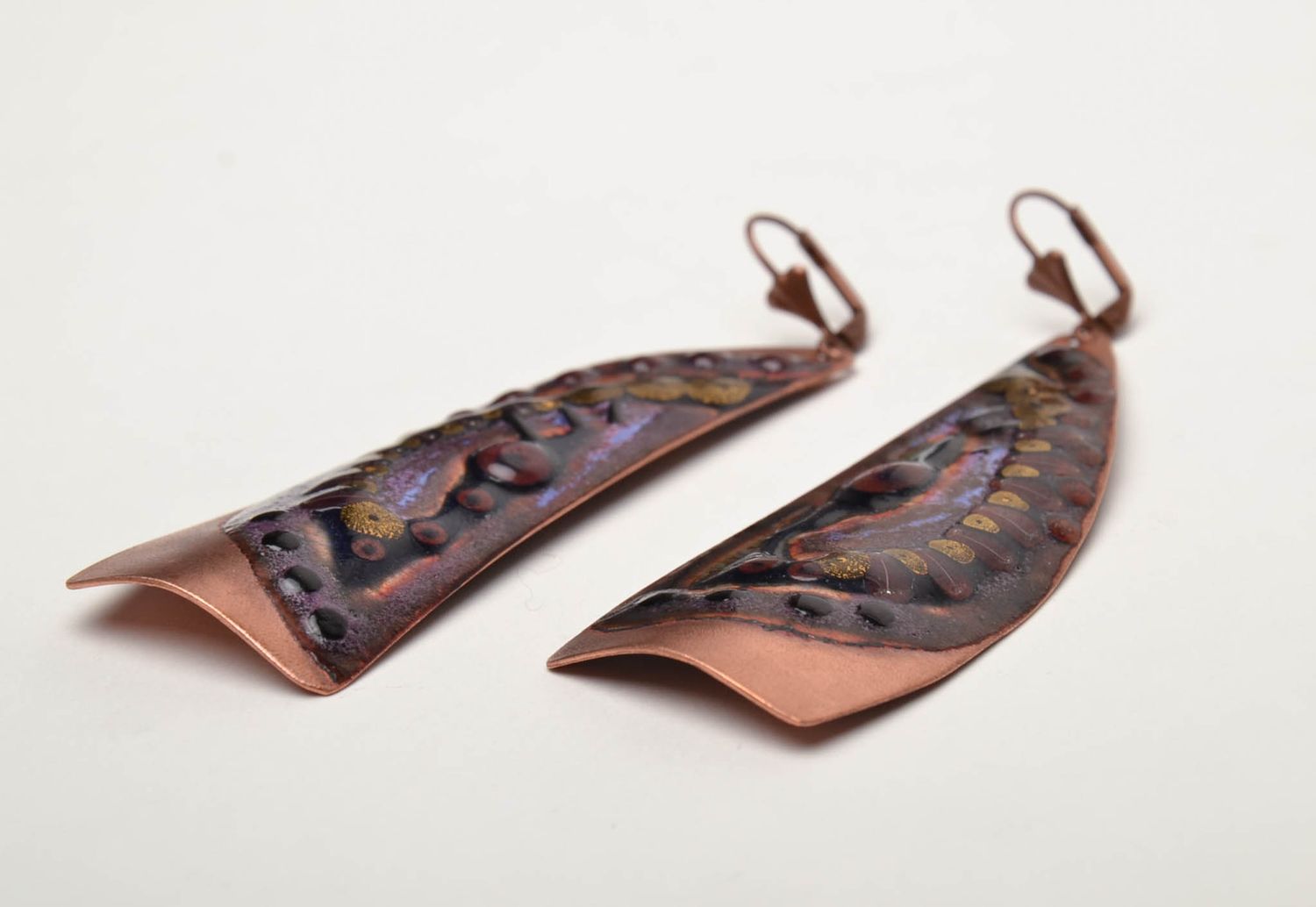 Handmade copper earrings with enamel painting photo 4