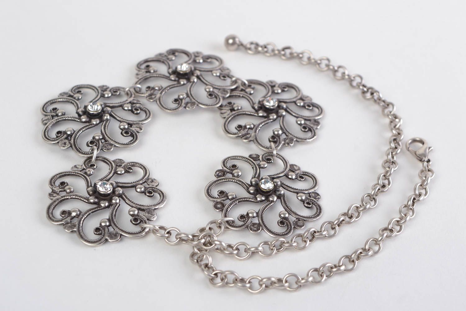 Beautiful unusual handmade metal flower necklace on chain photo 2