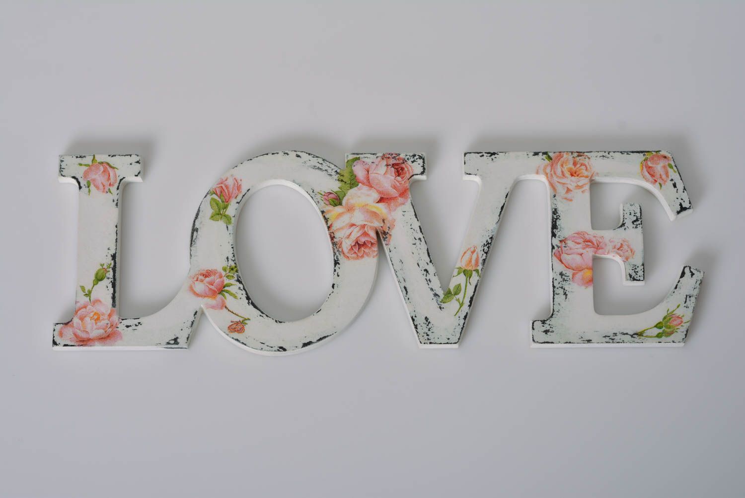 Light handmade designer decoupage wooden lettering chipboard Love photo 1