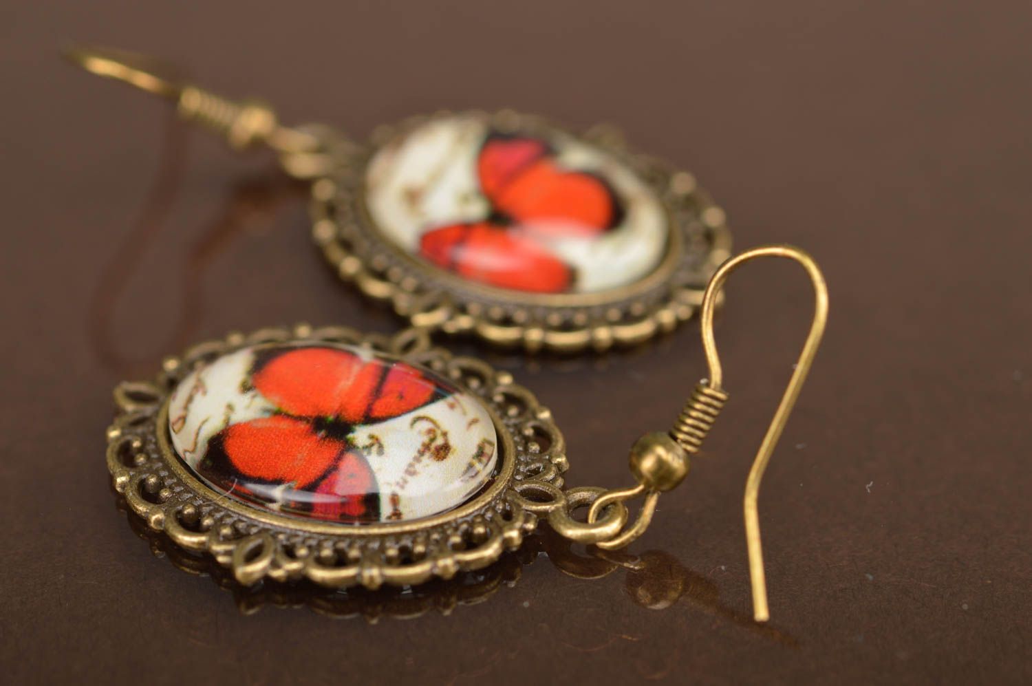 Beautiful handmade designer vintage metal earrings with butterflies print photo 5