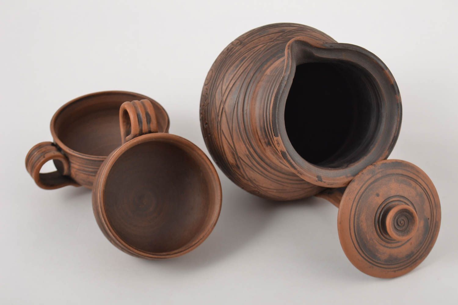 Jarro de cerámica y tazas artesanales vajilla de barro estilosa orgánica foto 5