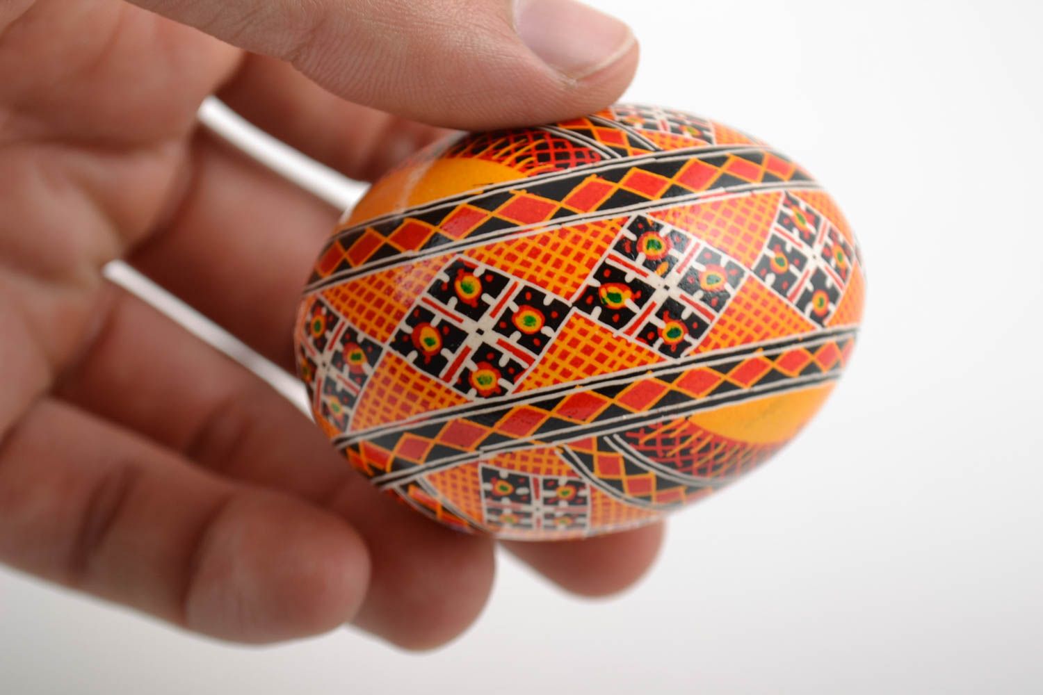 Unusual beautiful handmade painted Easter egg in ornage color palette home charm photo 2