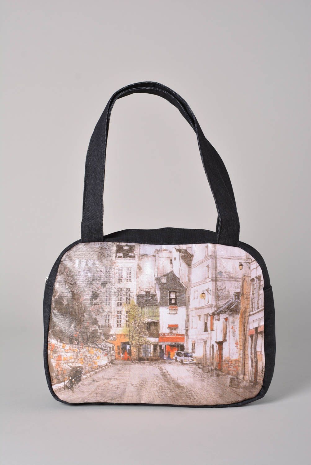 Сумка ручной работы небольшая женская сумка с принтом тканевая сумка Город фото 1