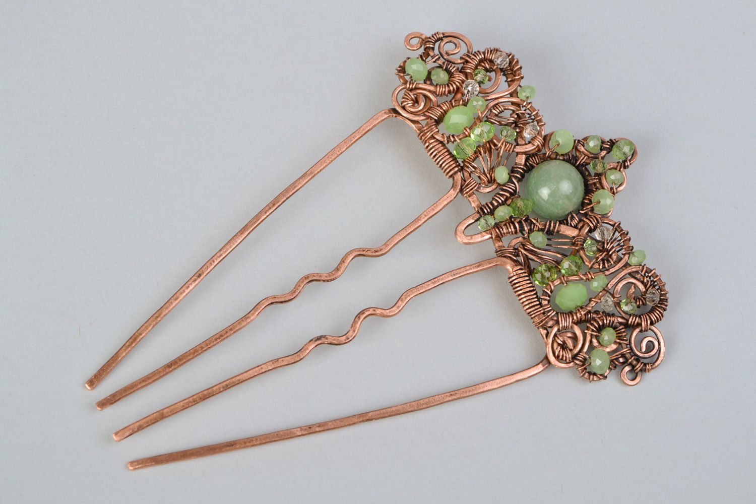 Copper hair pin with nephrite photo 4