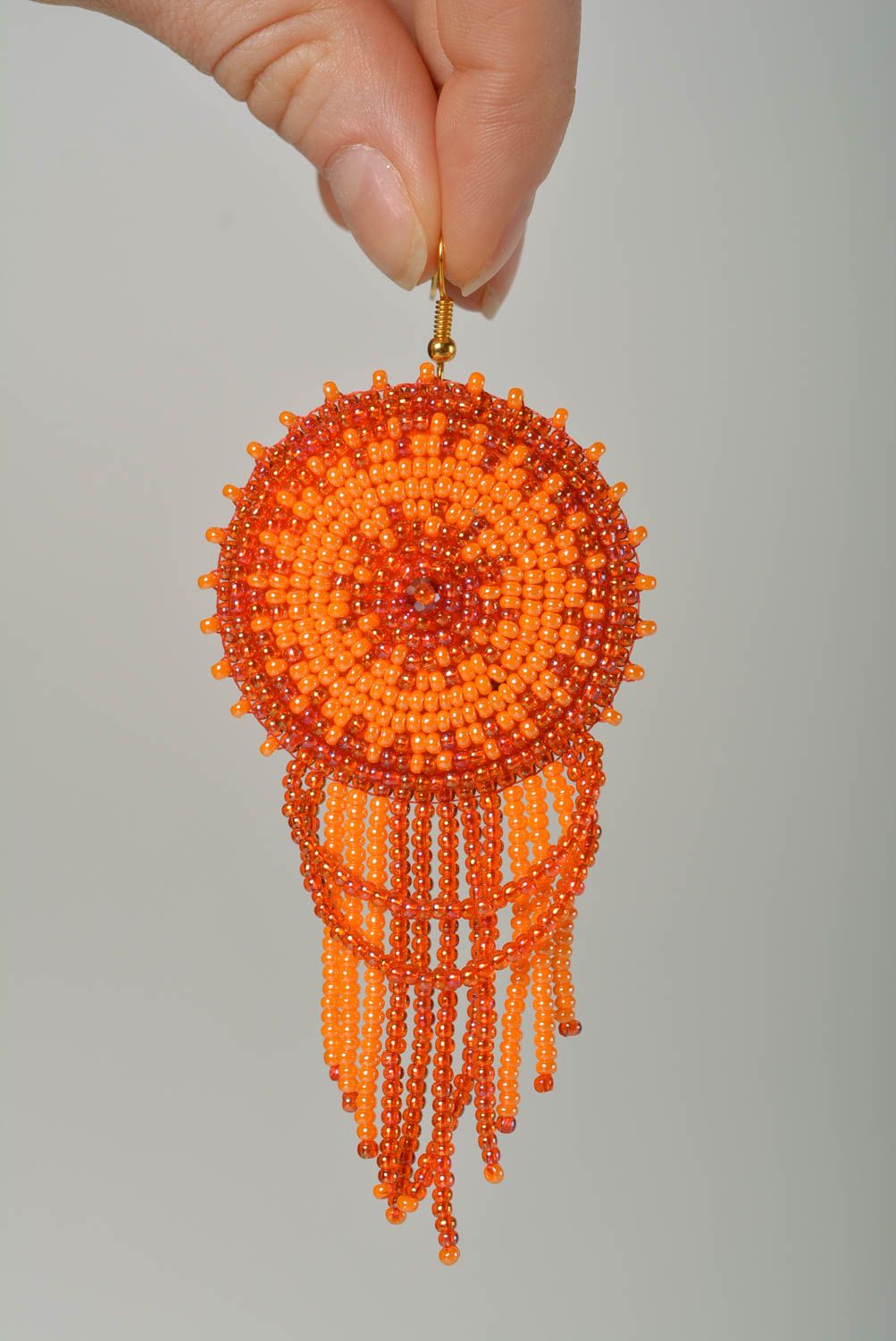 Boucles d'oreilles pendantes Bijou fait main perles rocaille orange Cadeau femme photo 5