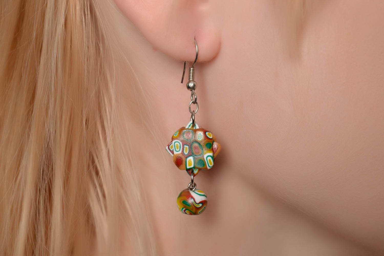 Long polymer clay earrings with pendants photo 3