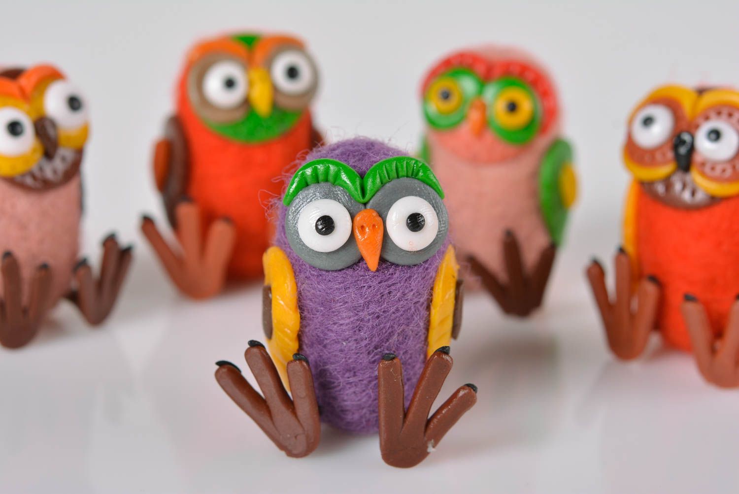 Handmade woolen toy violet unusual statuette designer owl figurine cute toy photo 3