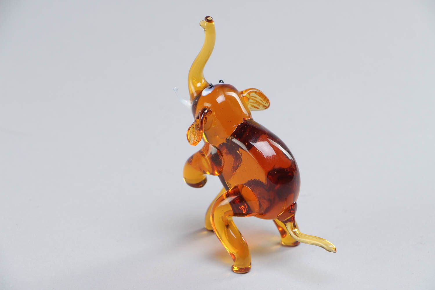 Handmade collectible lampwork glass miniature animal figurine of orange elephant photo 4