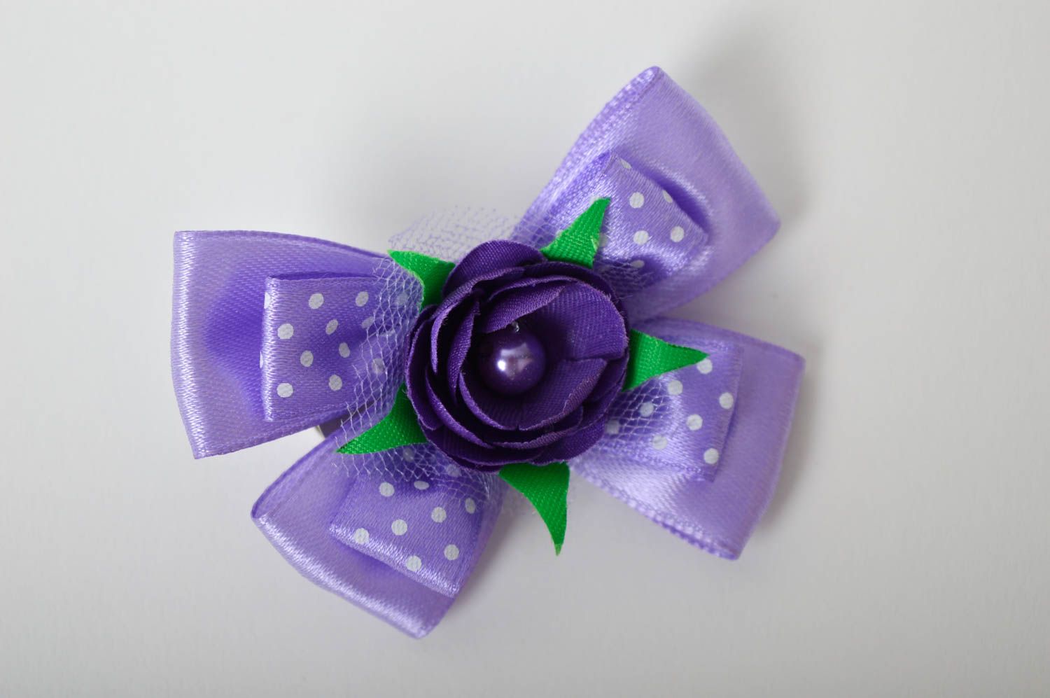 Handmade Haar Spange festlicher Haarschmuck Blüte fürs Haar aus Atlas violett foto 2