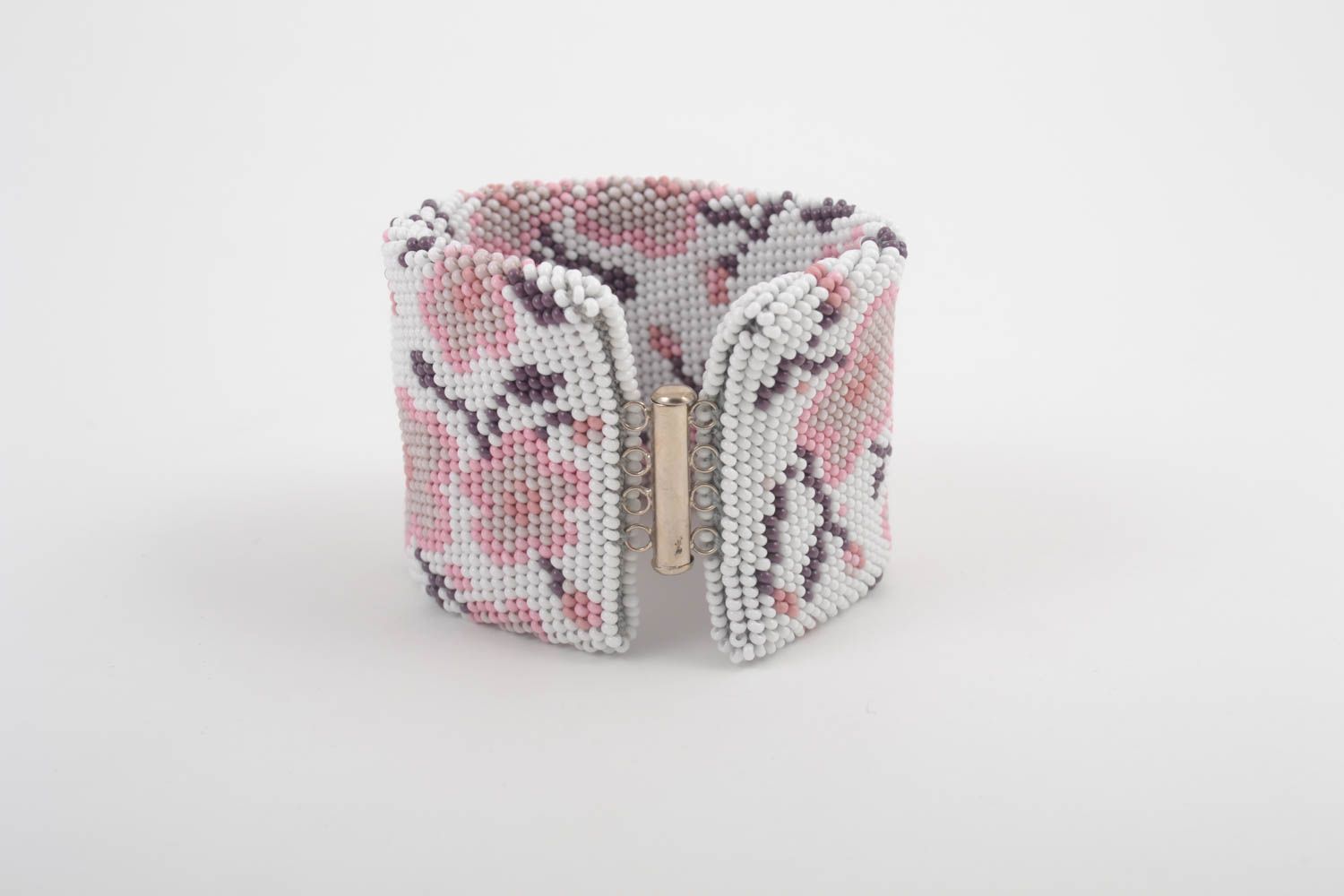 Браслет ручной работы широкий браслет из бисера модная бижутерия розовая сакура фото 3
