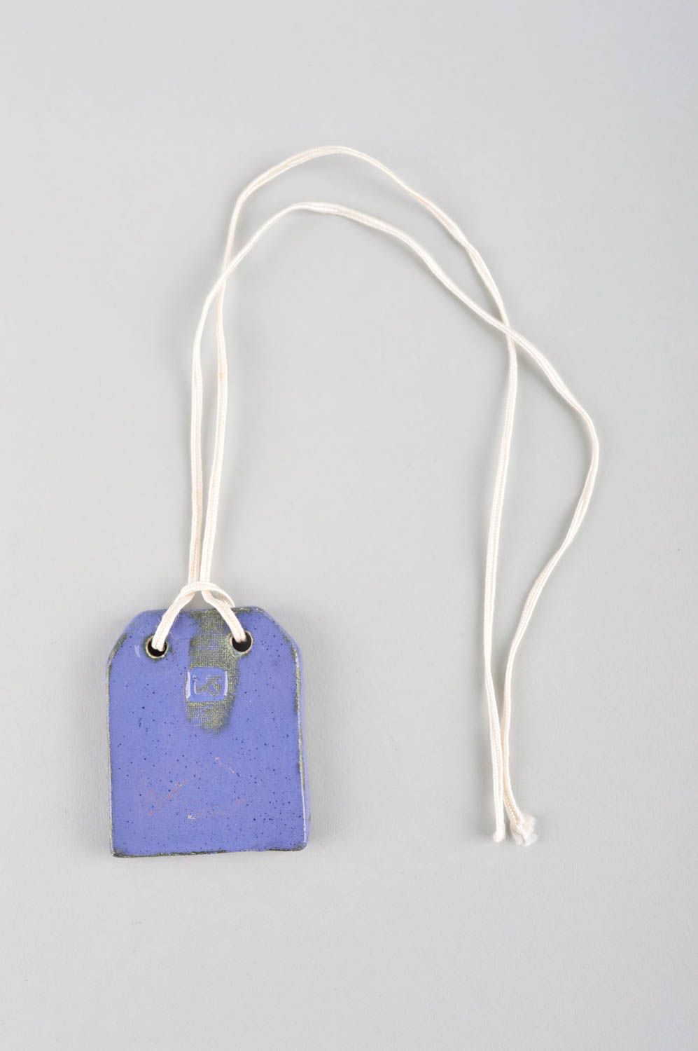 Pendentif bleu Bijou fait main céramique carré sur cordon Cadeau femme tendance photo 5