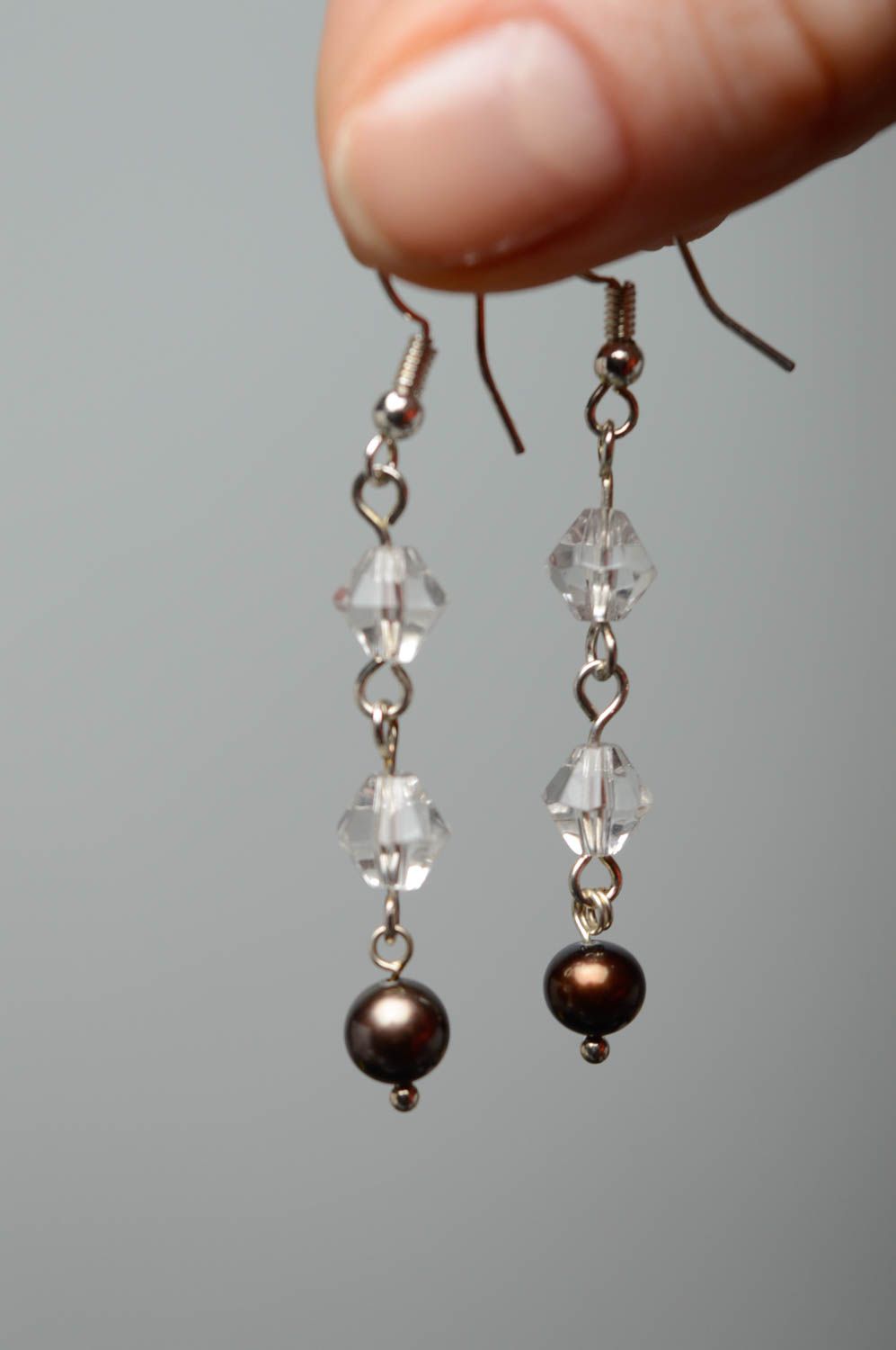 Silver earrings with pearl and crystal photo 3