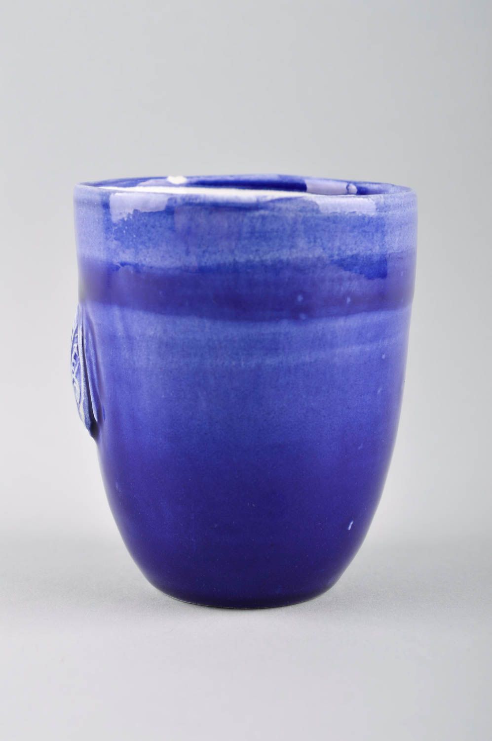 8 oz deep blue ceramic glazed drink cup with no handle photo 3
