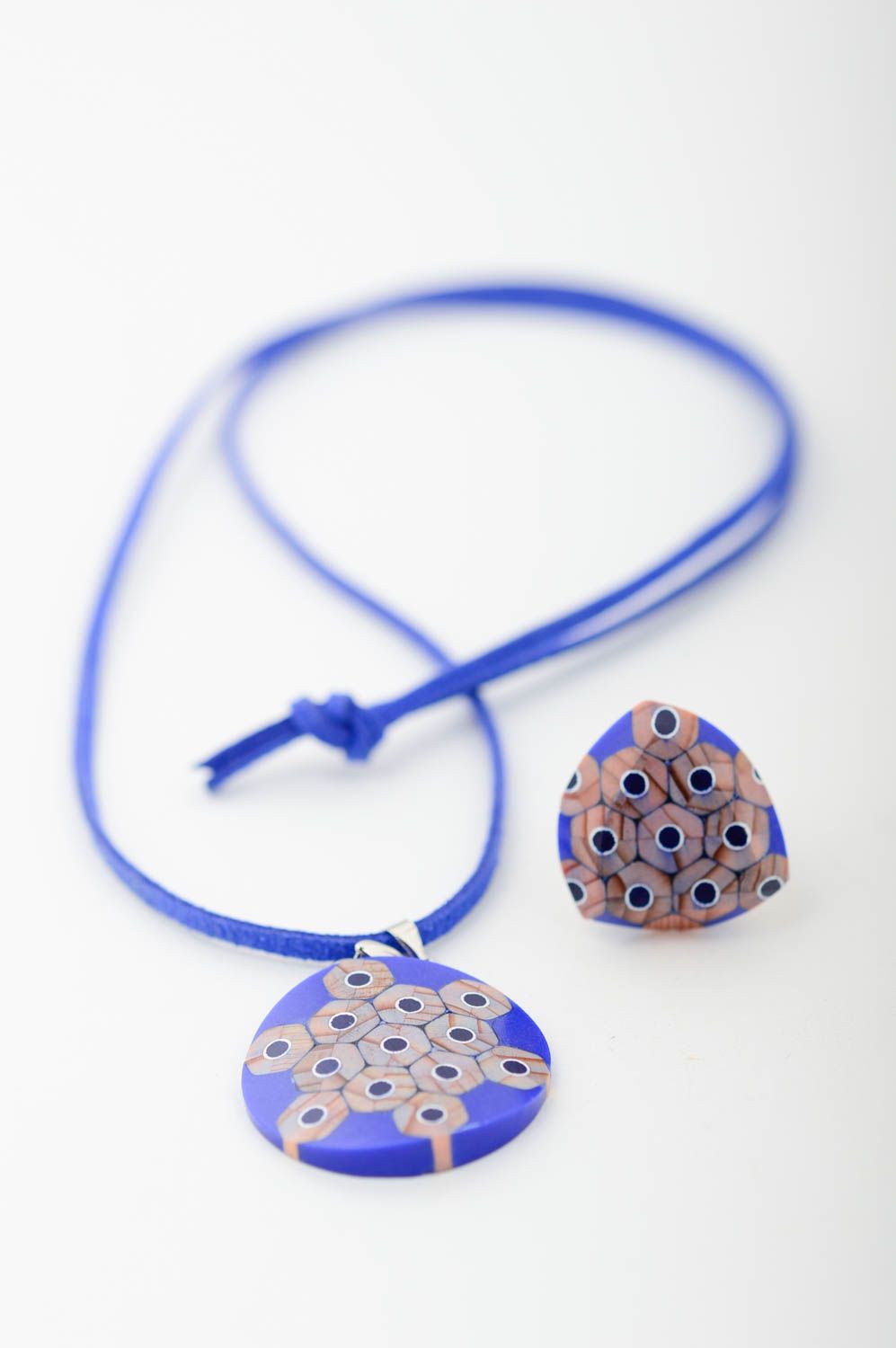 Set de Bijoux fait main Bague design et Pendentif original bleus cadeau photo 5