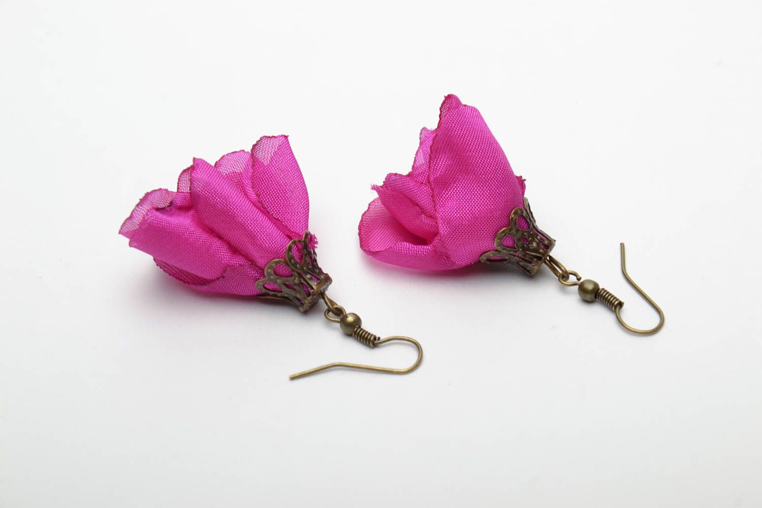 Satin ribbon earrings Rose Petals photo 5