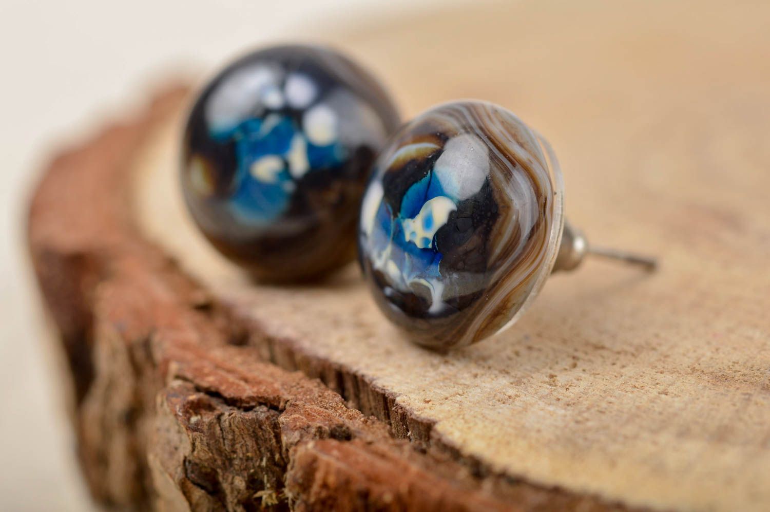 Handmade Ohrring Stecker Schmuck aus Glas Ohrringe Damen in Blau wunderschön foto 1