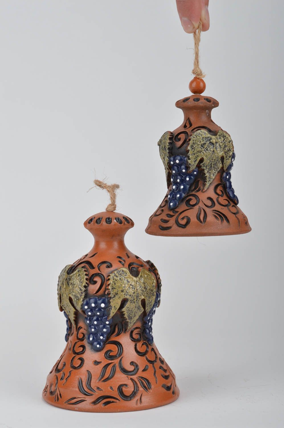 Handmade unusual designer set of ceramic bells for home decor 2 pieces photo 3
