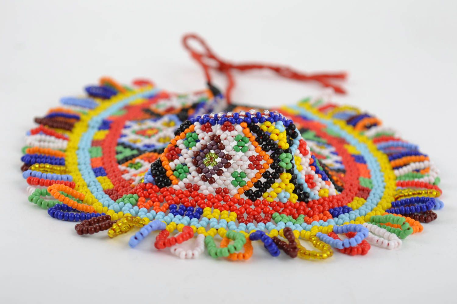Handmade bright beautiful colorful designer necklace made of Czech beads photo 3