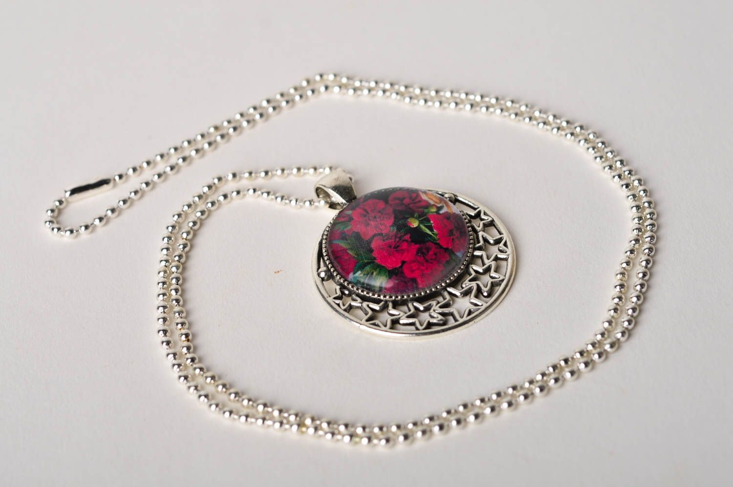 Handmade pendant with delicate print pendant on long chain designer jewelry photo 1