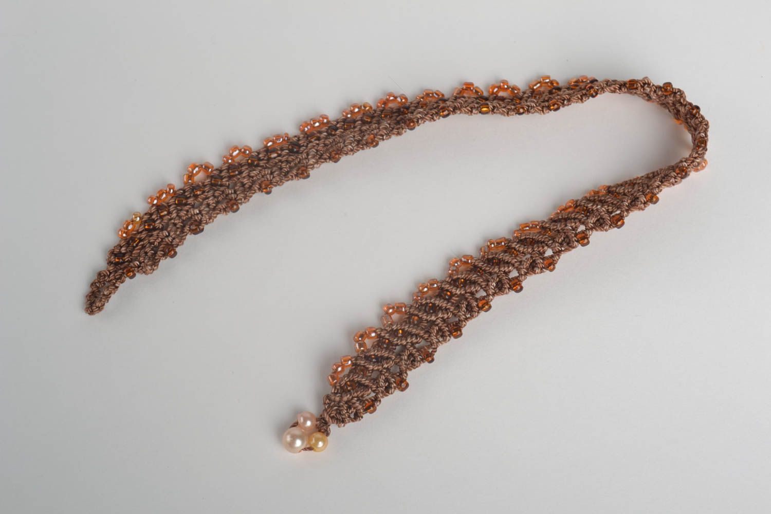 Collier textile Bijou fait main marron macramé fils perles Accessoire femme photo 4