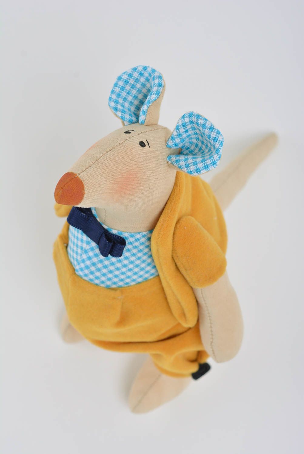 Bright handmade children's fabric soft toy Rat in yellow suit for kids and decor photo 1