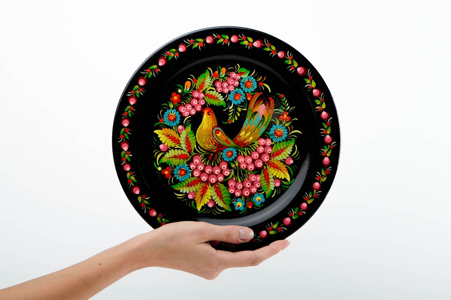 Assiette décorative faite main Assiette peinte avec oiseau Décoration maison photo 2