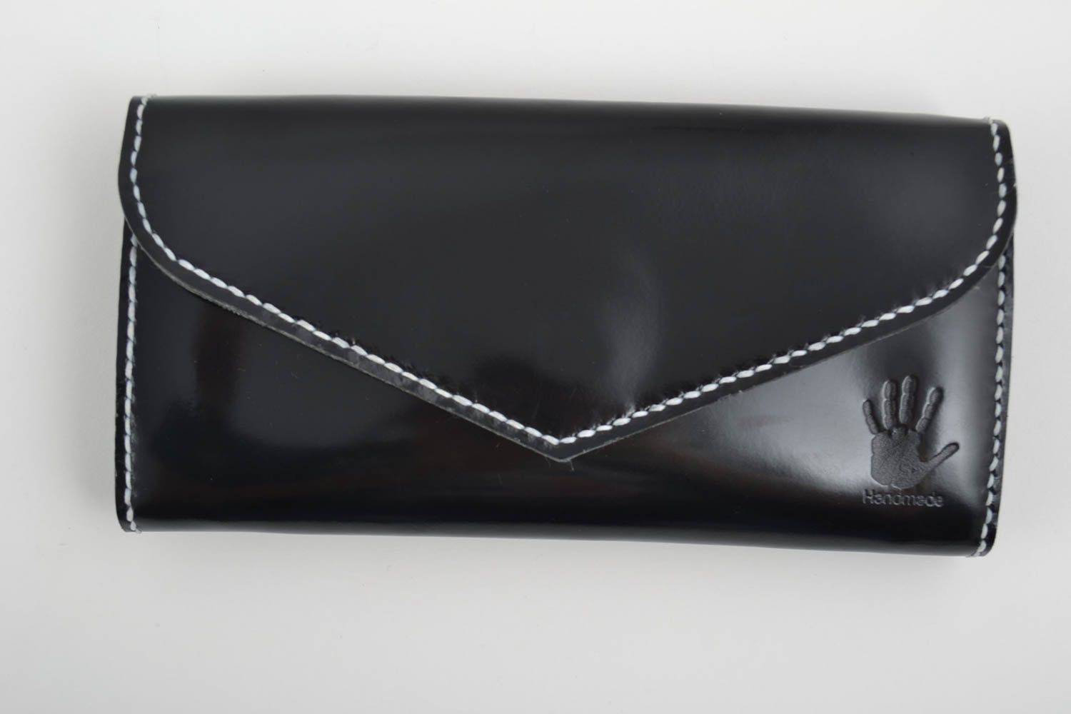 Кошелек кожаный с застежкой аксессуар ручной работы кошелек черный удобный фото 4