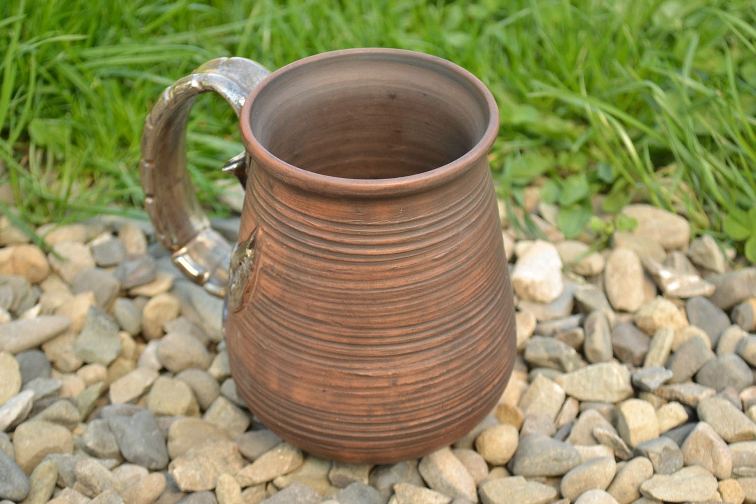 Large handmade clay mug painted with glaze for 700 ml photo 1