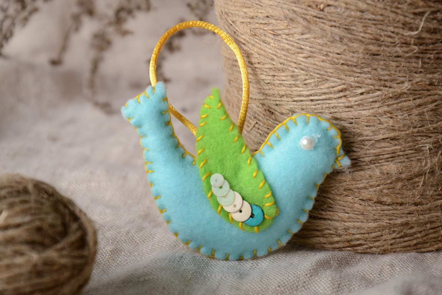 Handmade interior soft toy sewn of fleece in the shape of bird of blue color photo 1