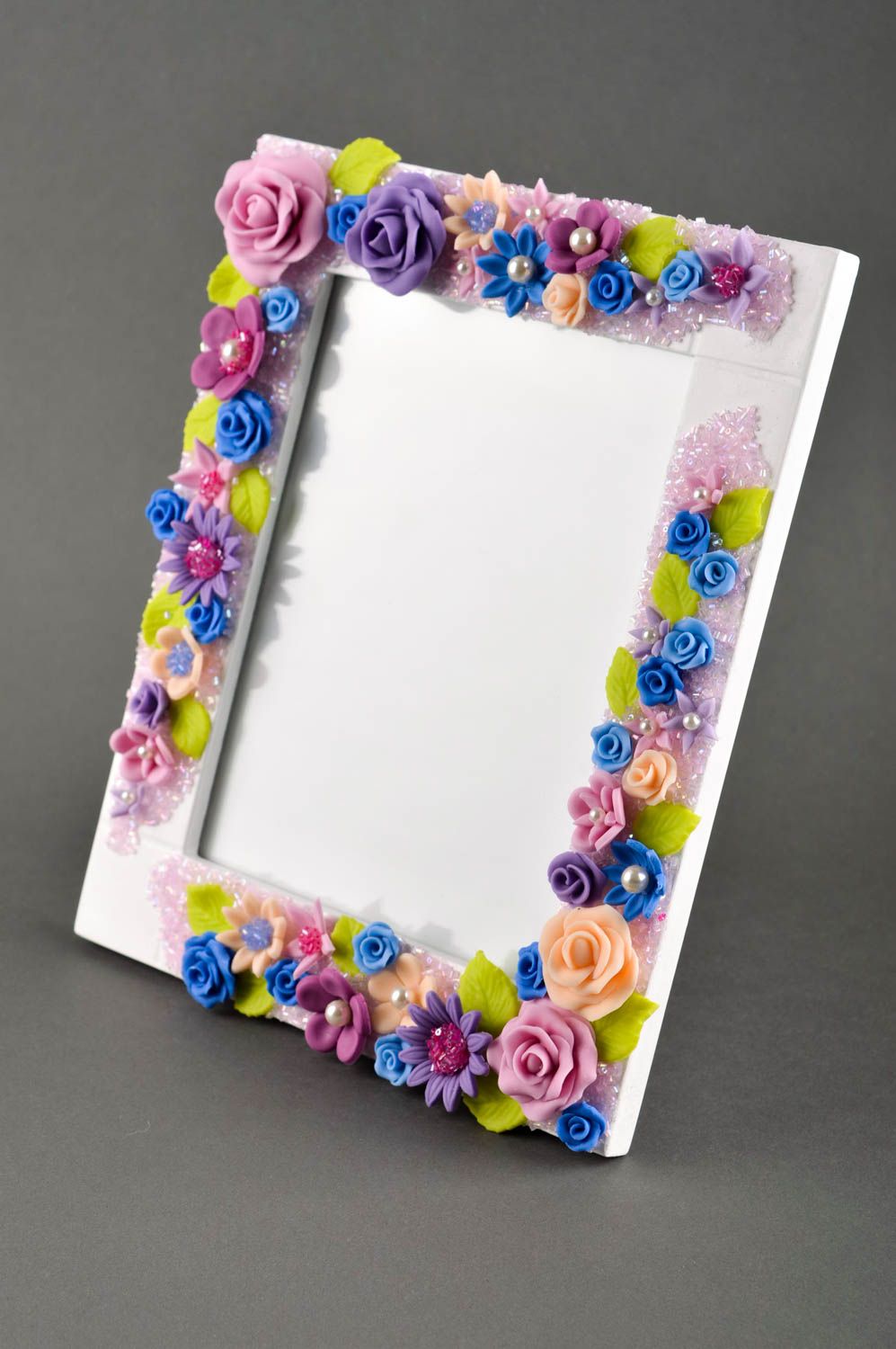 Handmade photo frame white wooden photo frame designer photo frame with flowers  photo 1