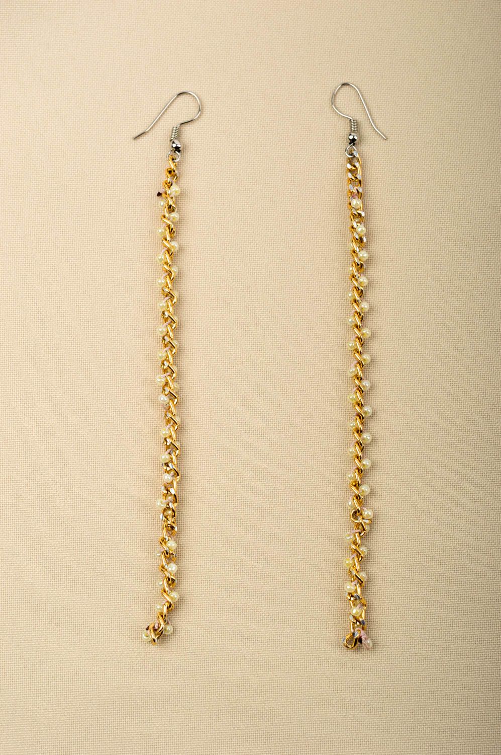 Boucles d'oreilles chaîne Bijou fait main perles de rocaille Accessoire femme photo 1