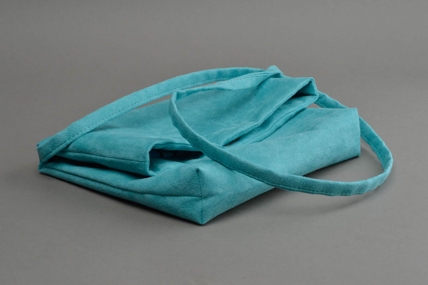 Petit sac pour femme en suède artificiel fait main pliable accessoire turquoise photo 2