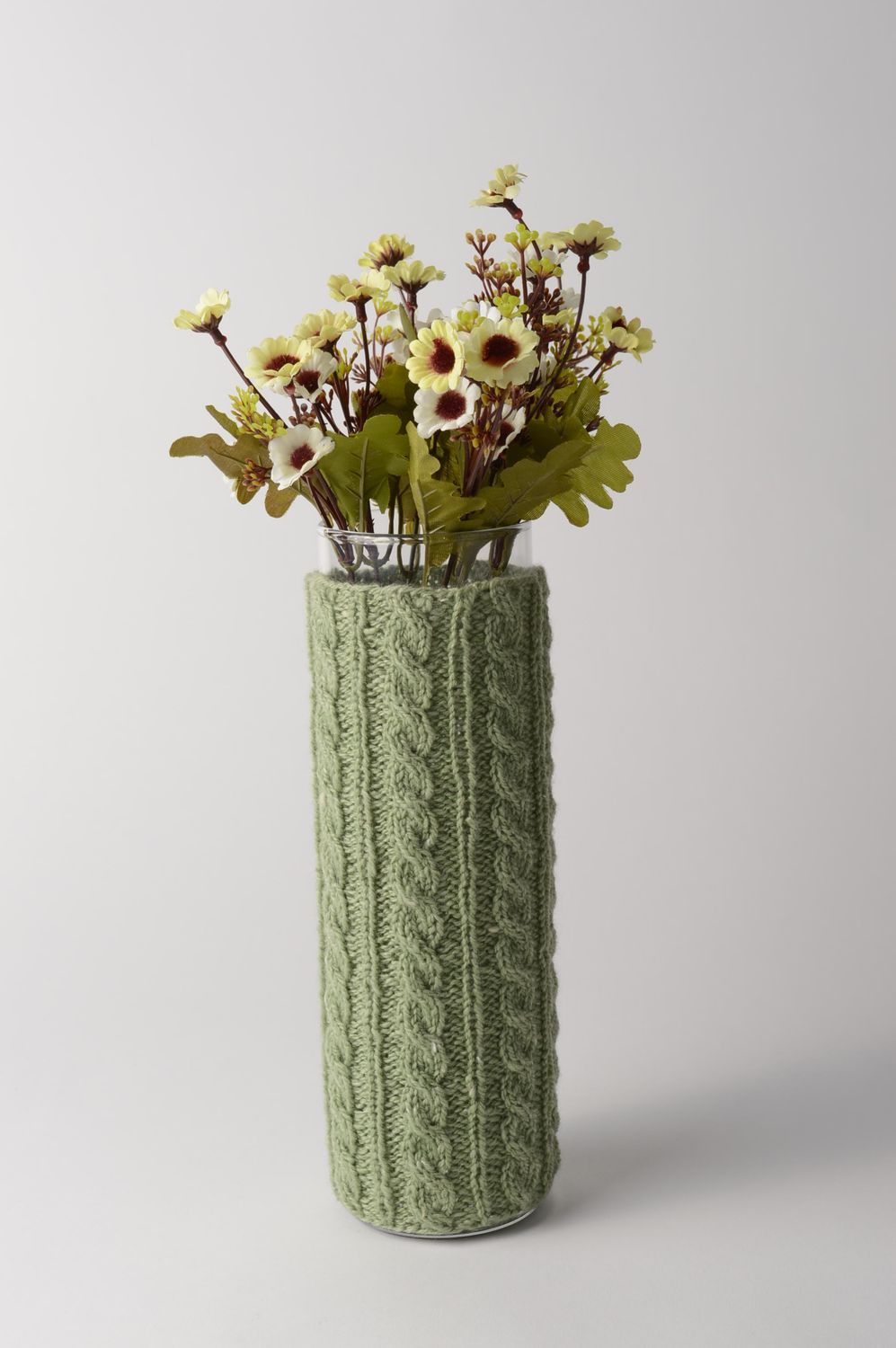 11 inches green knitted cover glass vase flower vase modern living room décor, 1,4 lb photo 1