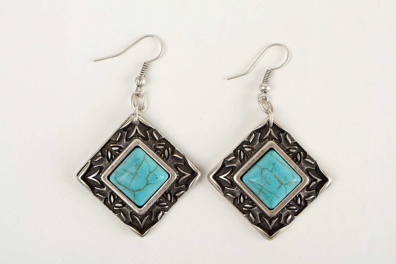 Long handcrafted earrings rhombus metal designer woman accessories gift photo 3