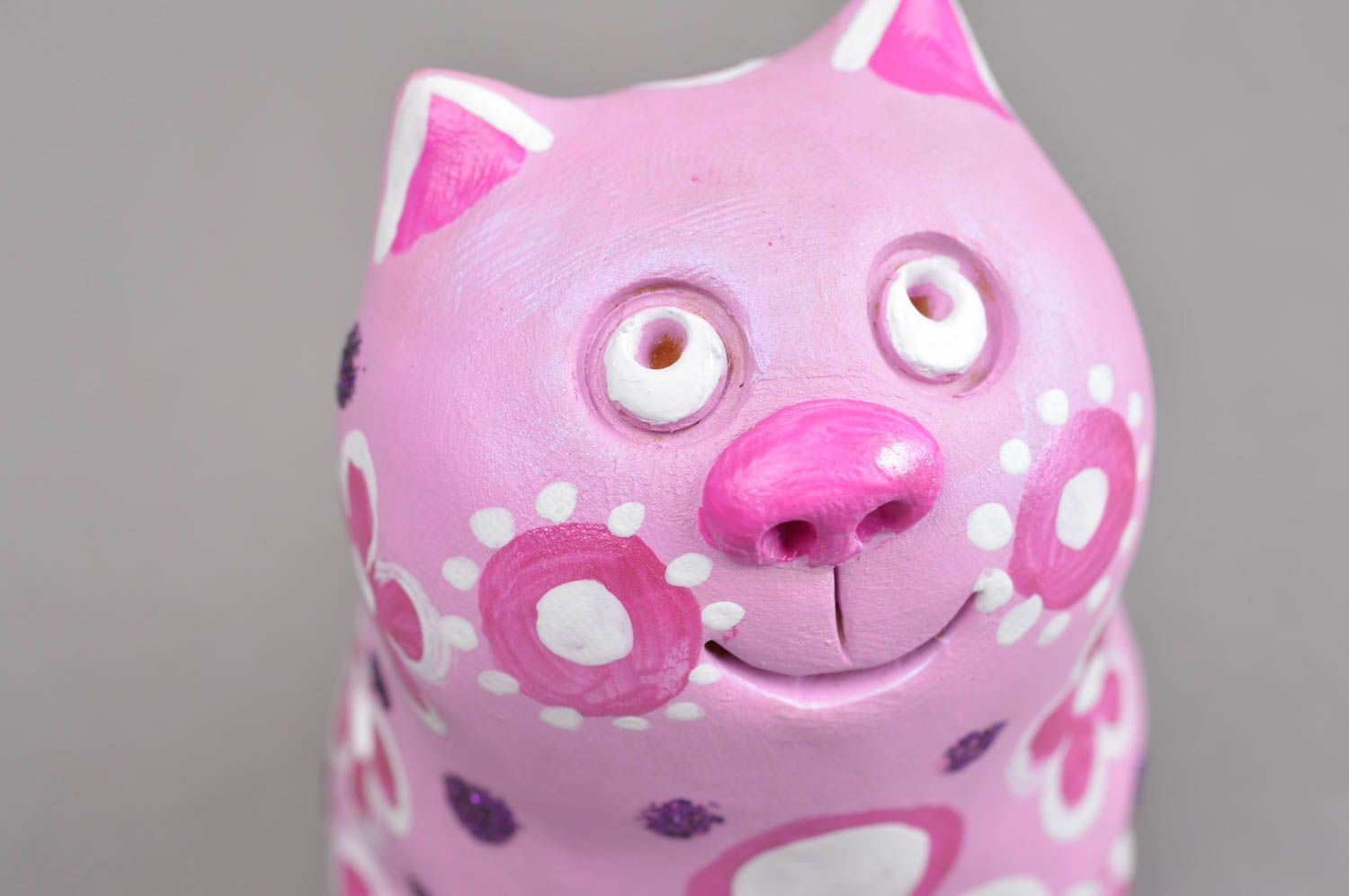 Sifflet en terre cuite fait main Sifflet original chat rose Cadeau pour enfant photo 5