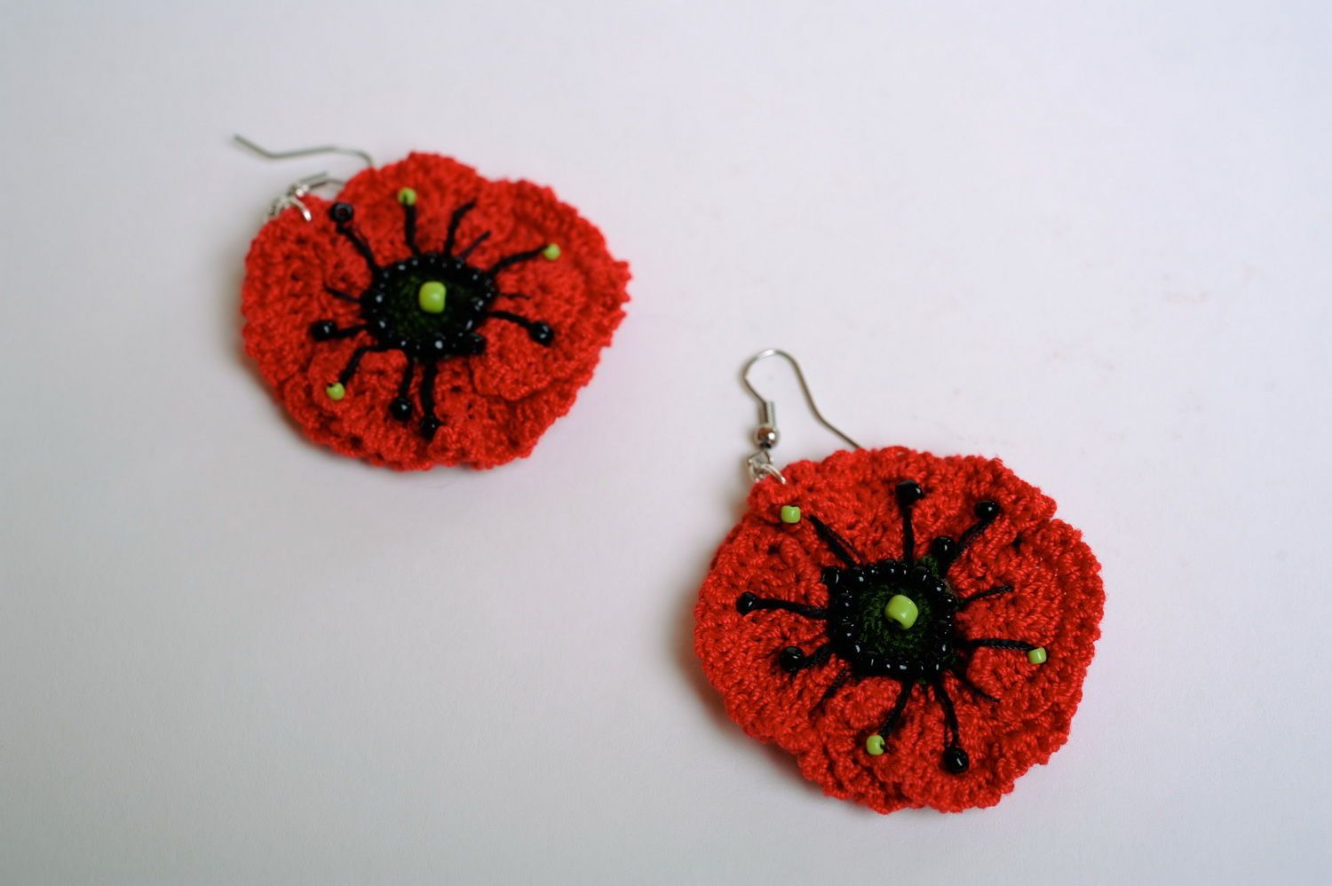 Knitted earrings Poppies photo 4