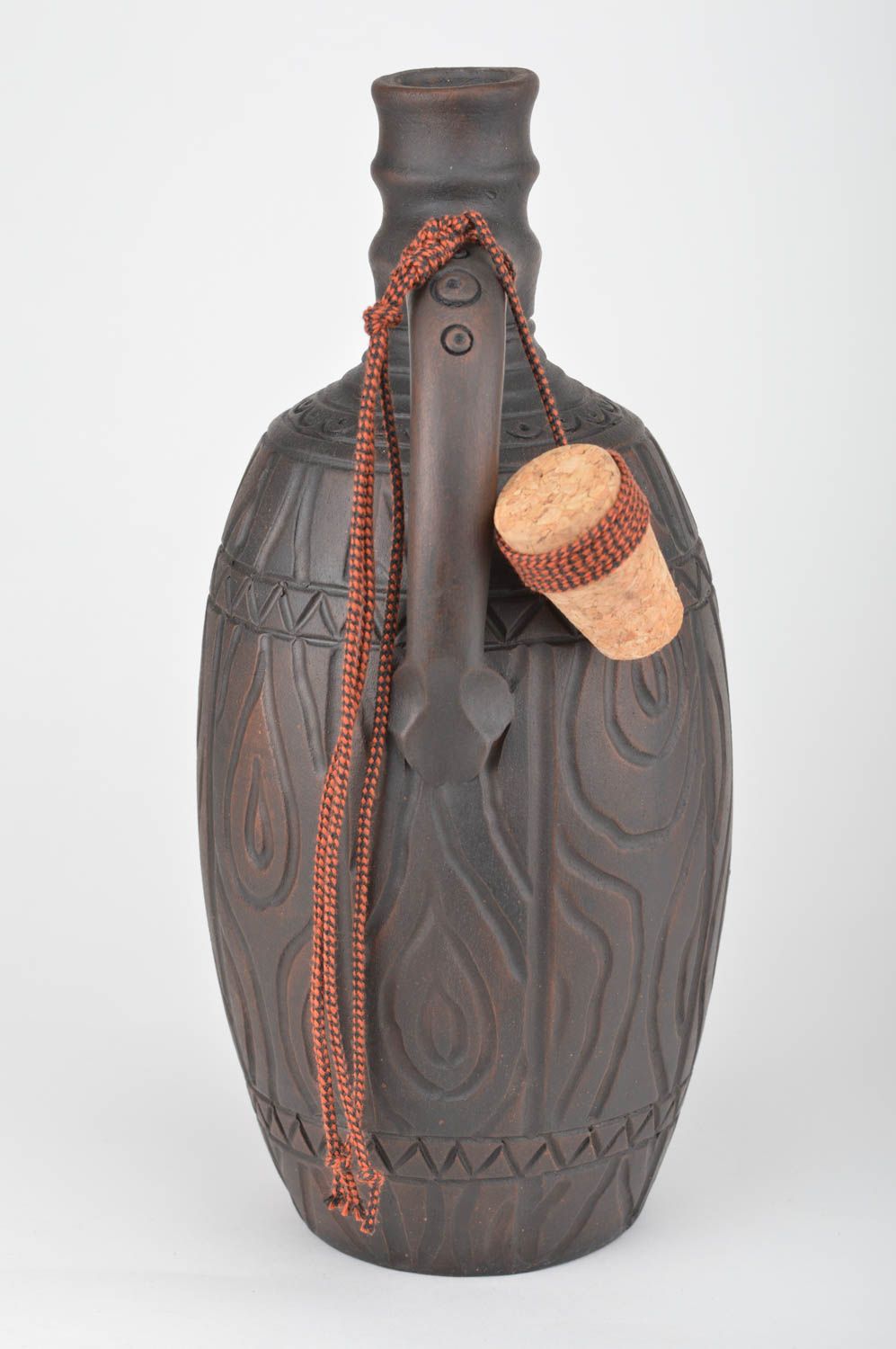 Large handmade ceramic dark bottle with cork kilned with milk for 1.75 l photo 5