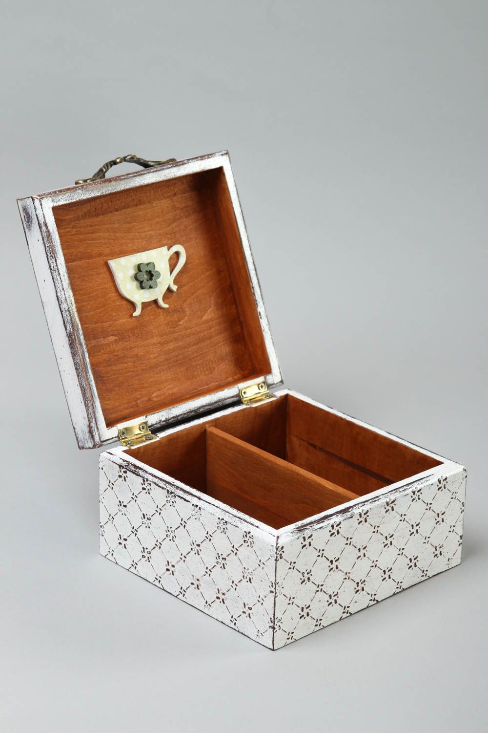 Caja para té hecha a mano de madera decoración de interior regalo original foto 3