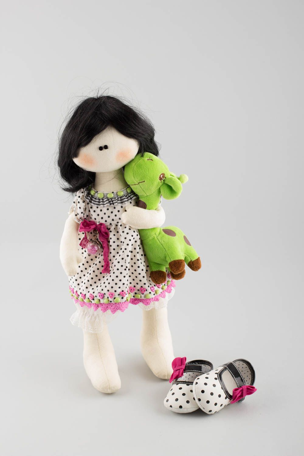 Children handmade natural material doll with giraffe decorative interior toy photo 4