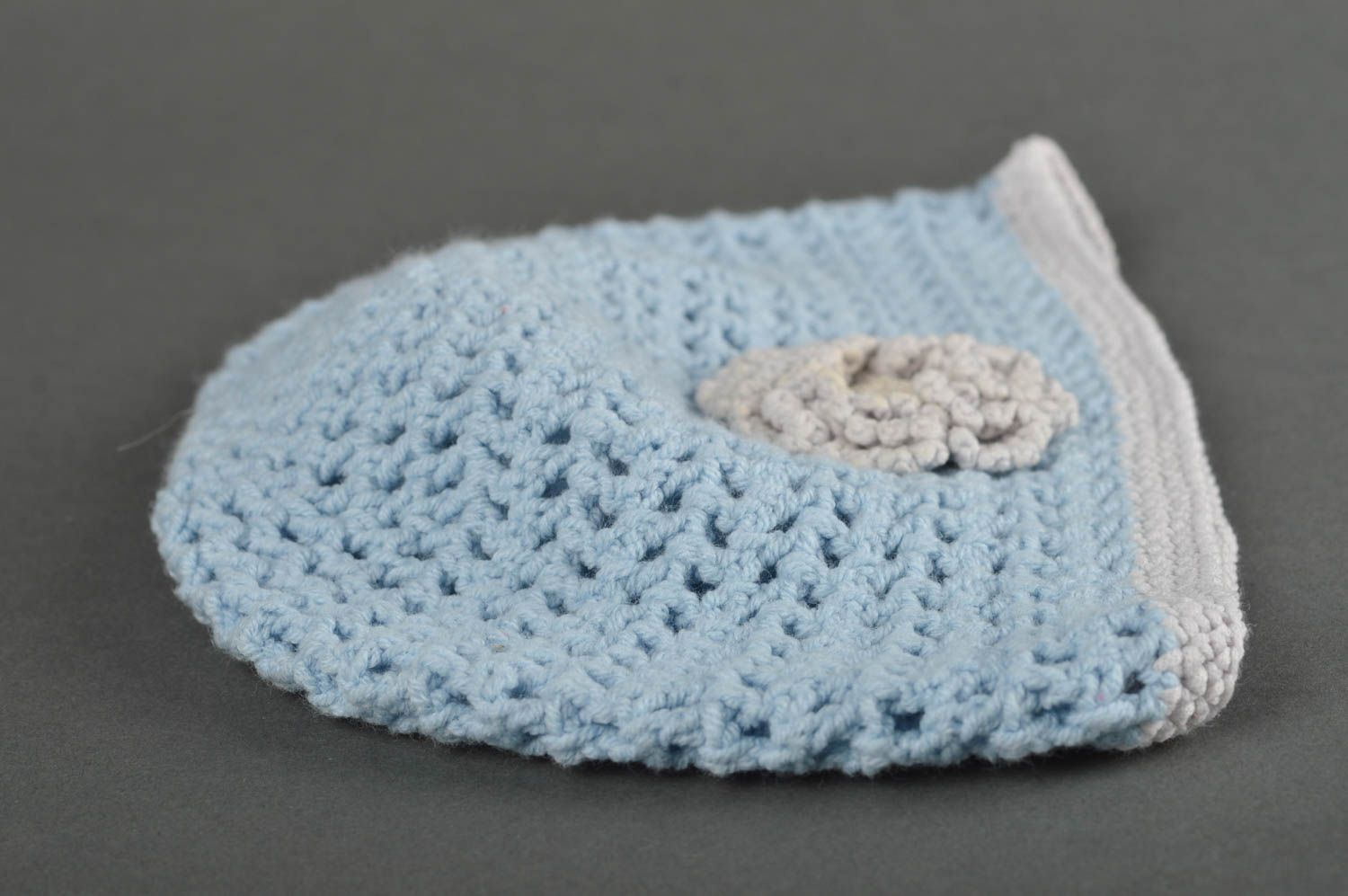 Handmade Mütze Baby weiß blaue Babymütze gehäkelt Baby Kleidung Baby Geschenk foto 3