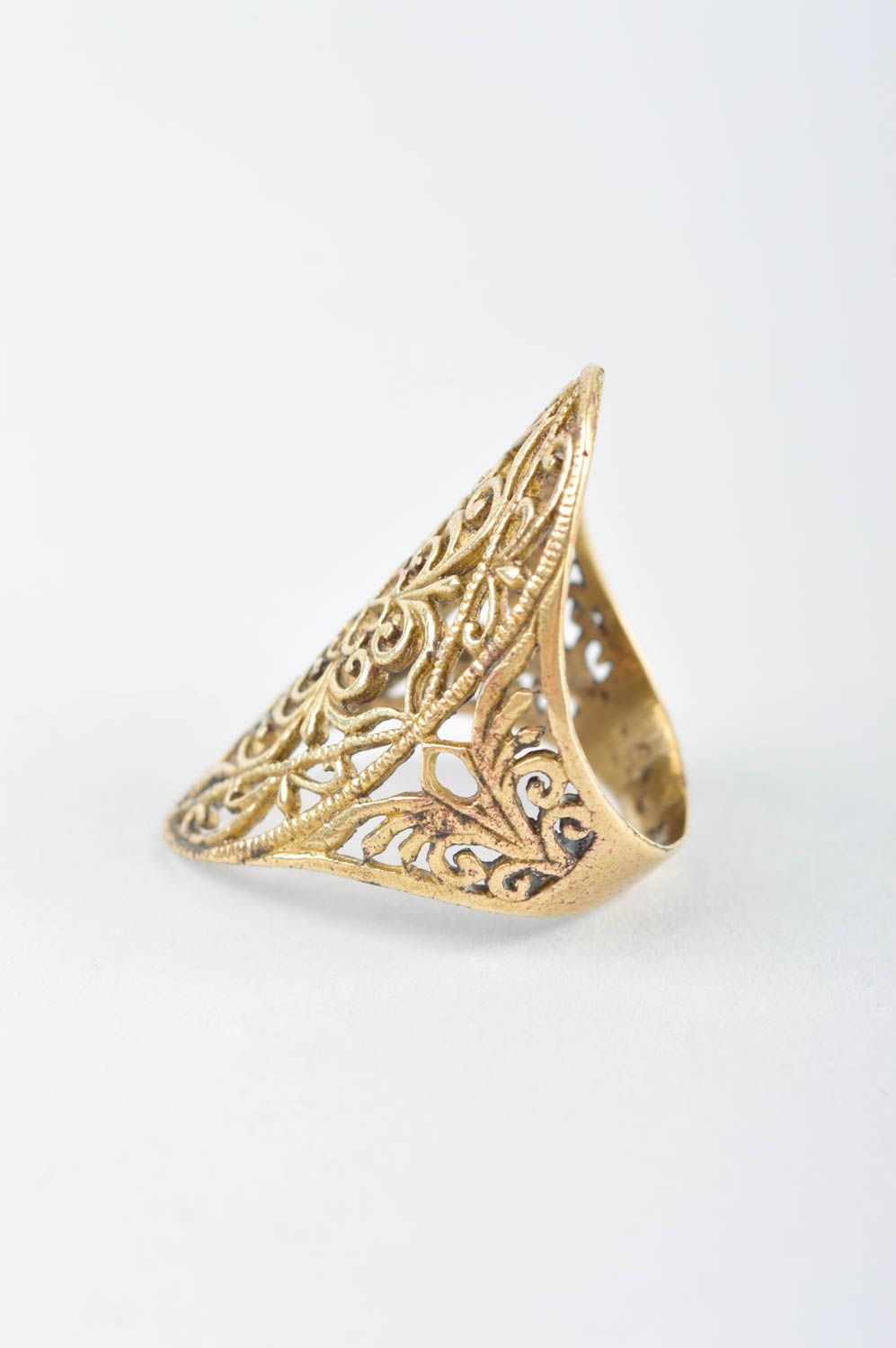Резное украшение ручной работы изящное женское кольцо украшение из металла фото 2