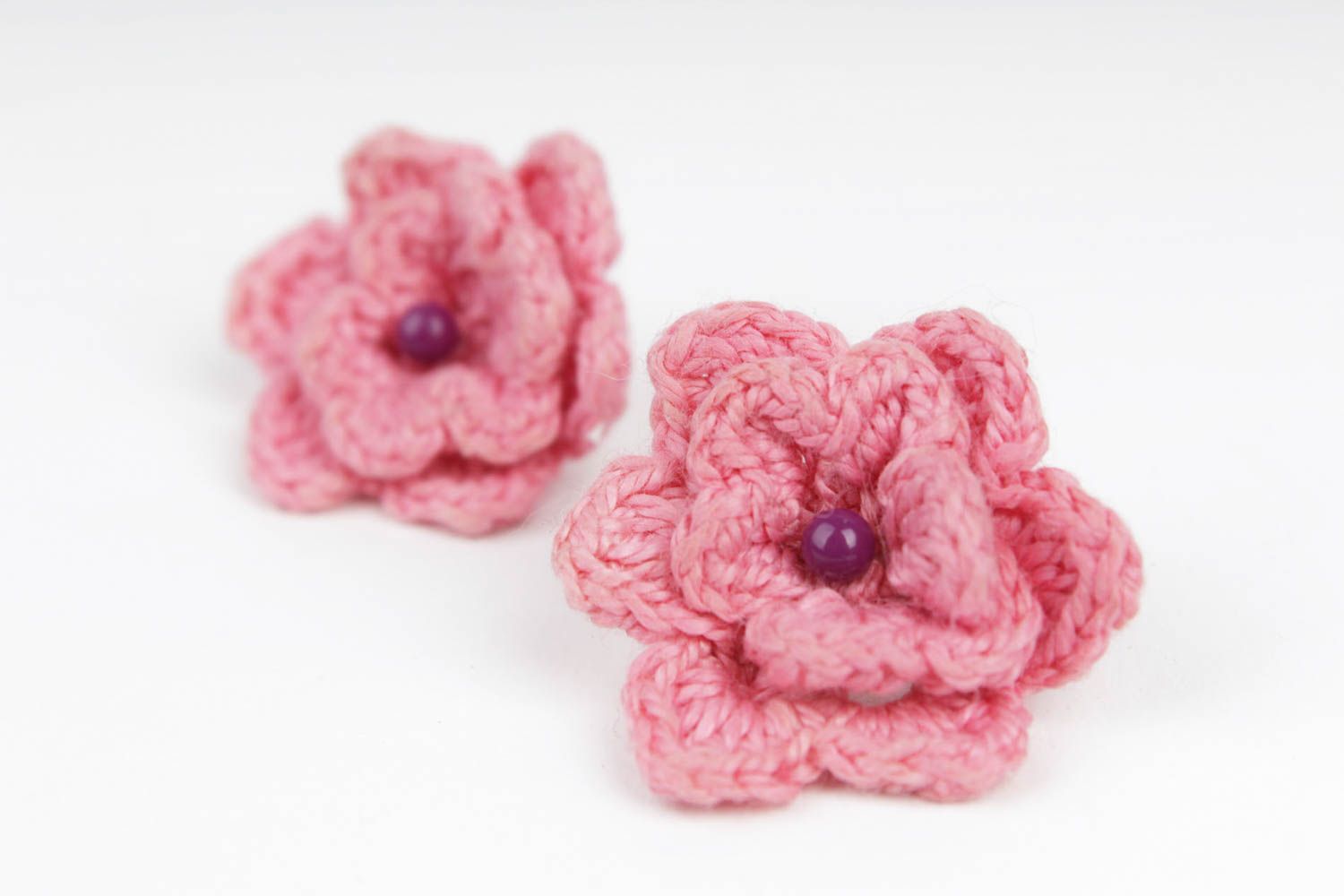 Boucles d'oreilles roses Bijou fait main fleurs au crochet Cadeau femme photo 4